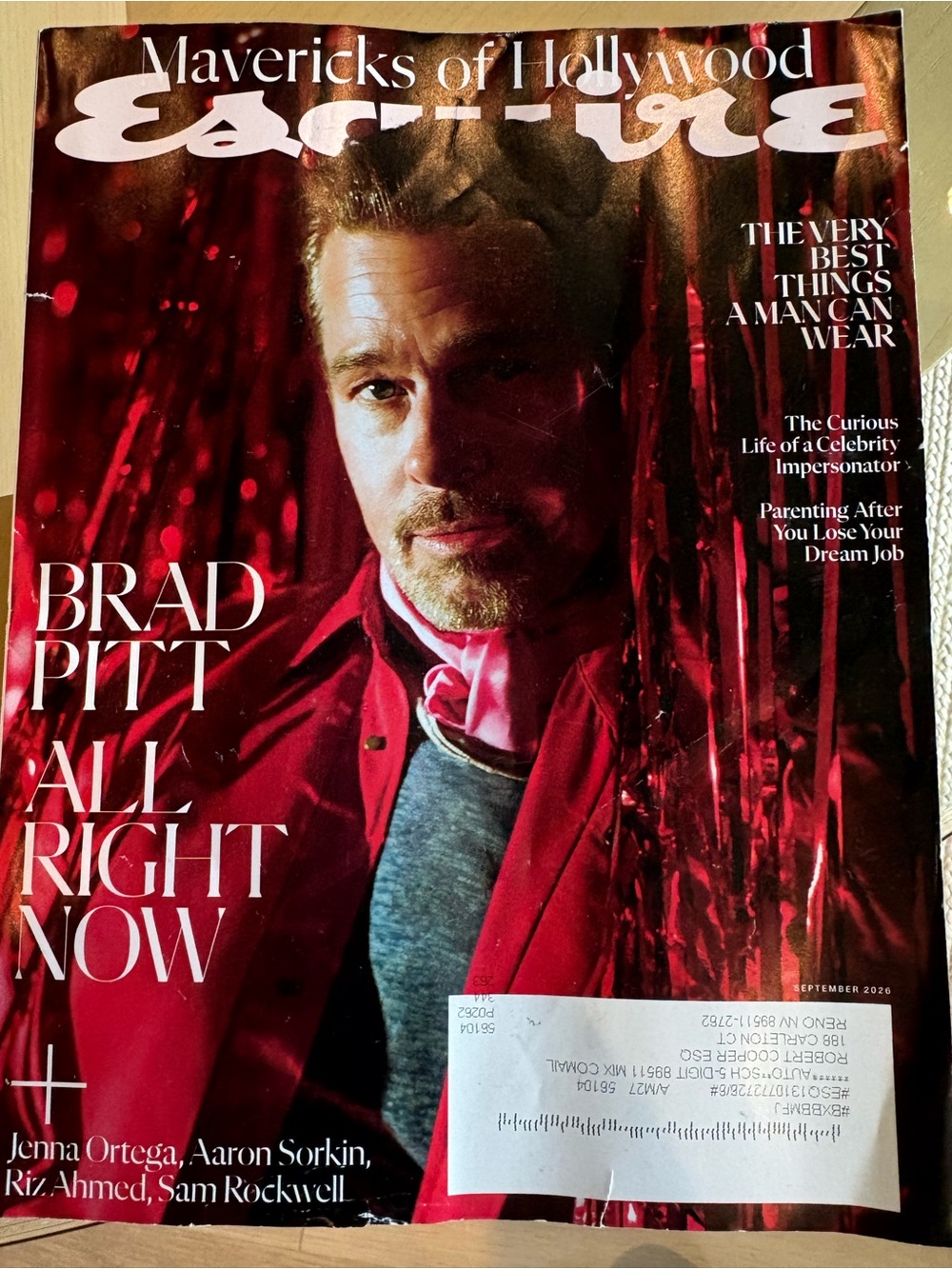 Esquire Magazine September 2026 Brad Pitt Mavericks of Hollywood Jenna Ortega